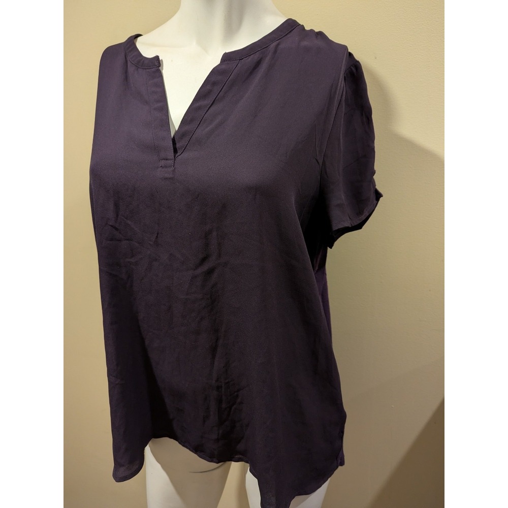 RW&CO Women Blouse Top Shirt Regular fit Purple Size L V Neck With Short Sleeves